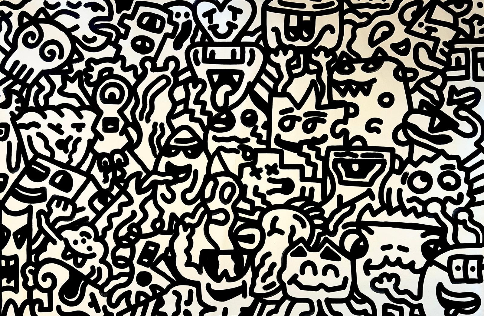 Doodle Hangout, 150x100, Marker on Canvas, 2022