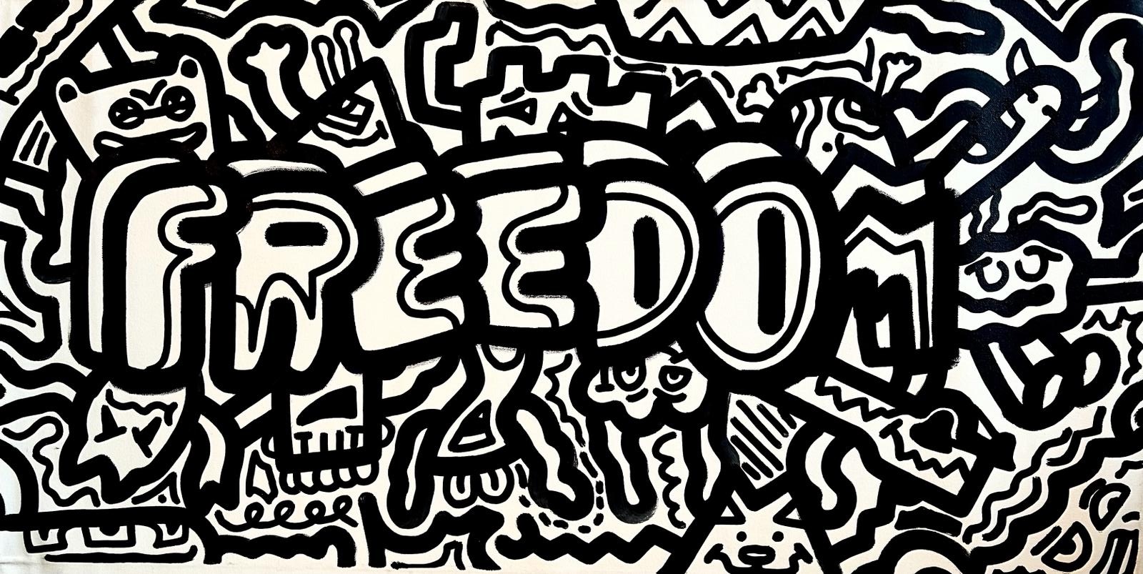 Doodle to Freedom , Marker on Canvas, 100cm x 50cm , 2023