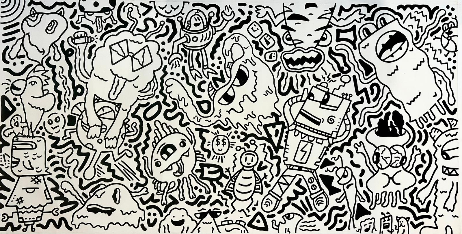Madness , 180x95, Marker on Canvas,2023