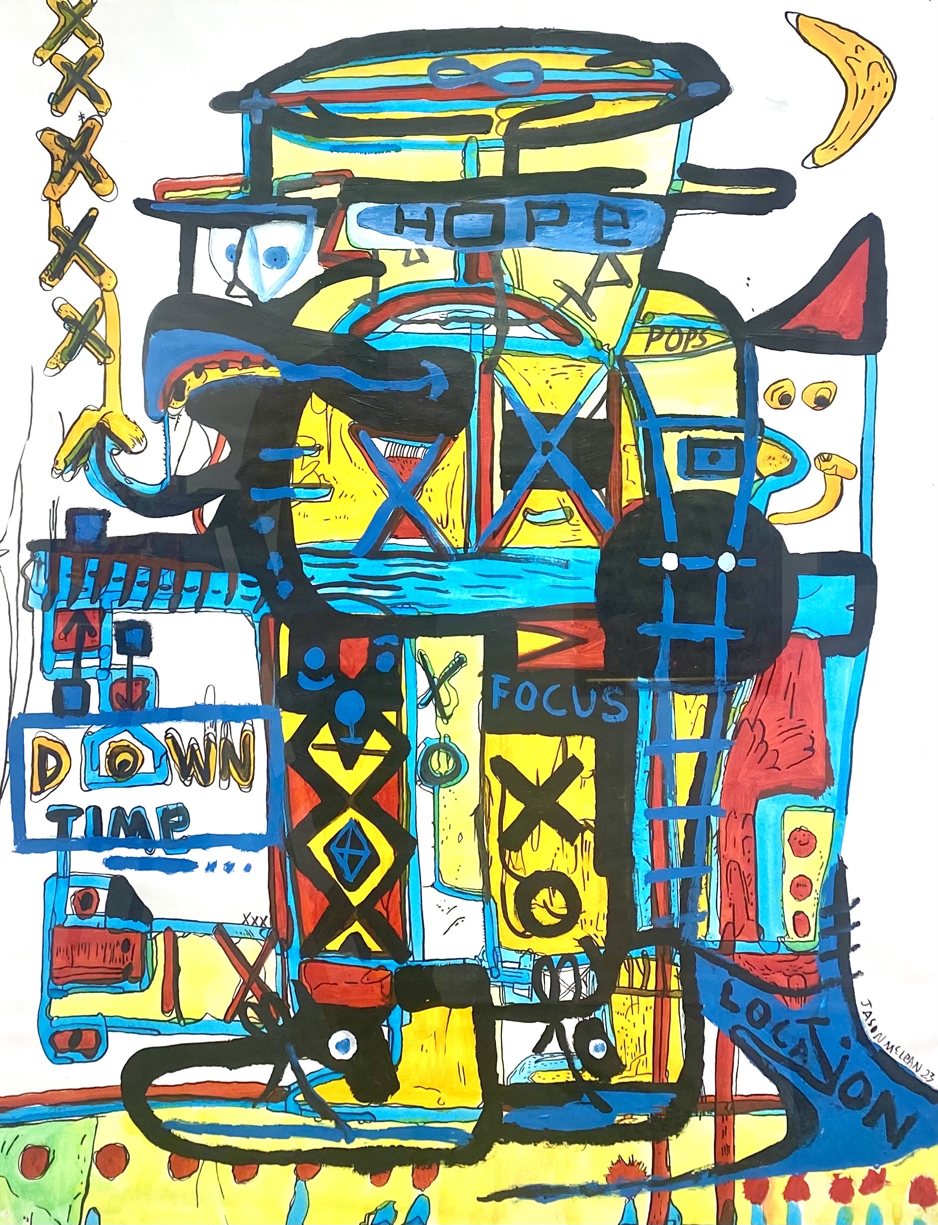 Künstler_ Jason_McLean Titel_“Bird of Hope” , Material_ Acryl auf Papier, ” Größe_ _126.4 x 100.3cm., Jahr_ 2023jpg