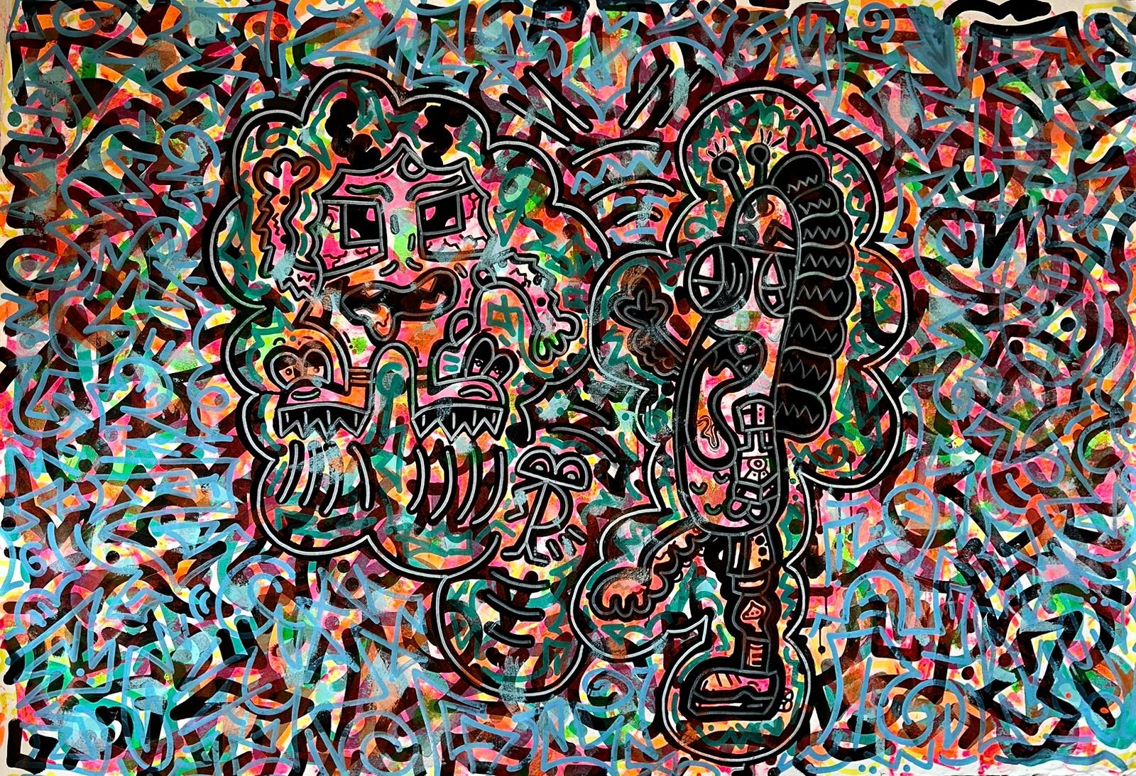 Künstler_Joe Whale ,Titel_ Doodles in Abstract, Material_Marker auf LW, Größe_ 140cm x 210,Jahr_ 2023