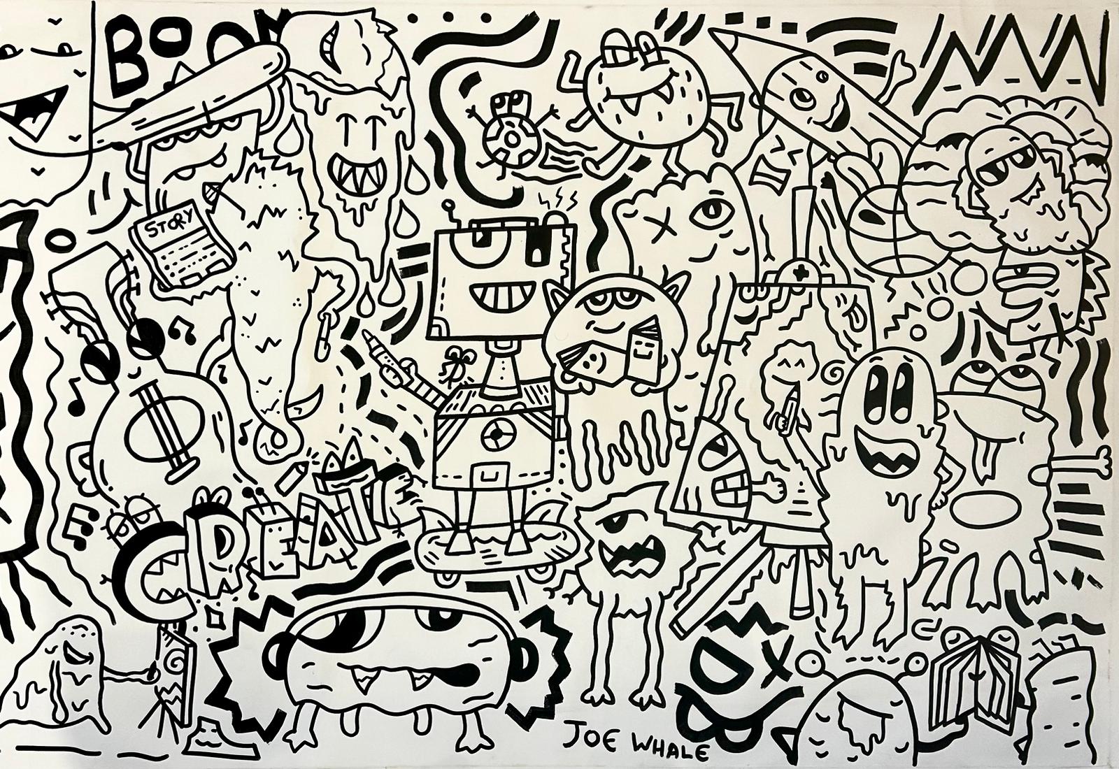 Künstler_Joe Whale alias ,, the doodle boy, Titel_,Create- Material_ Marker on Canvas, Größe_150x100, Jahr 2023