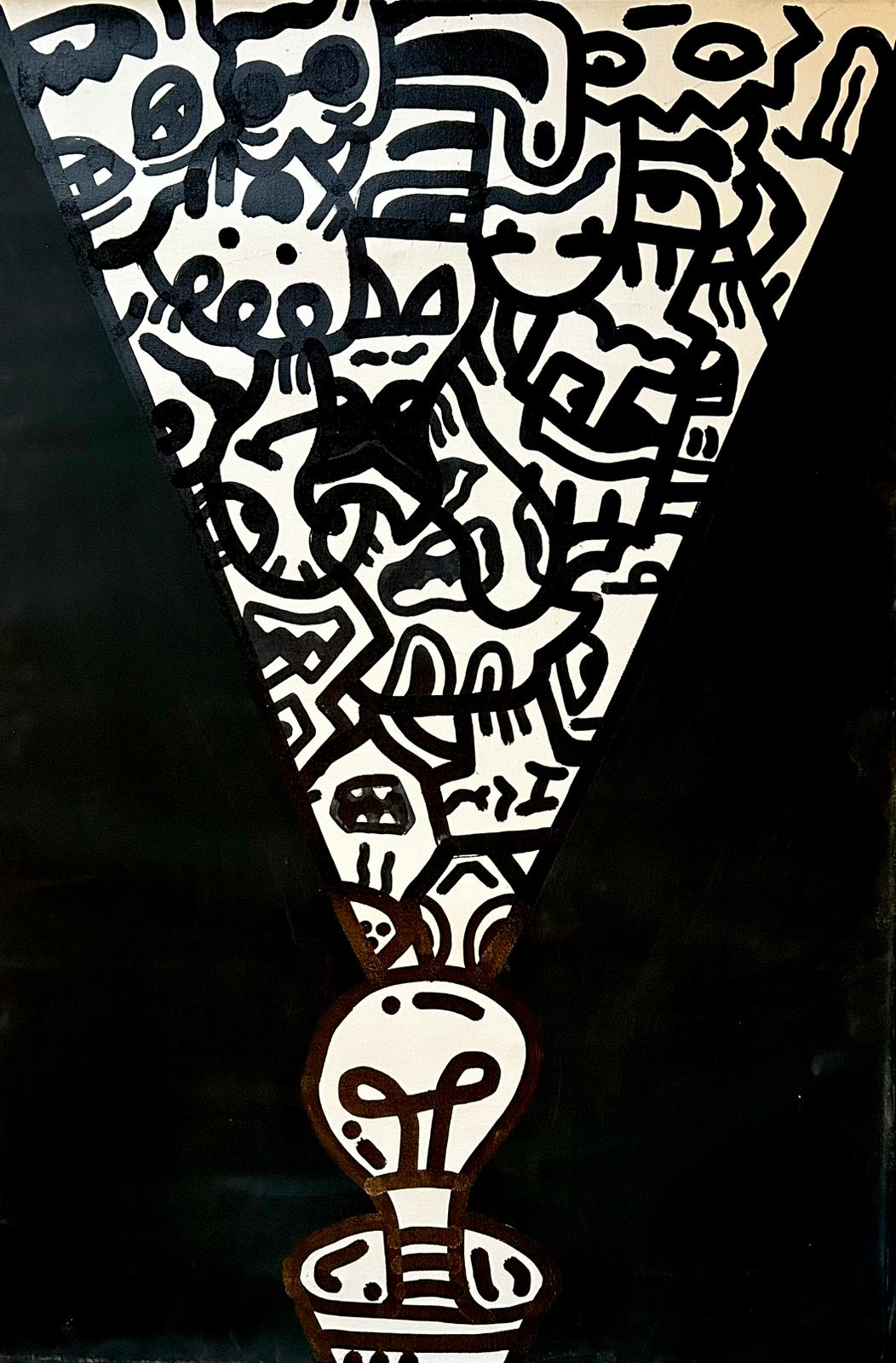 Künstler_Joe Whale,Titel_ Doodle Torch ,Material_ Marker auf LW,Größe_ 90cm x 60cm,Jahr_ 2024