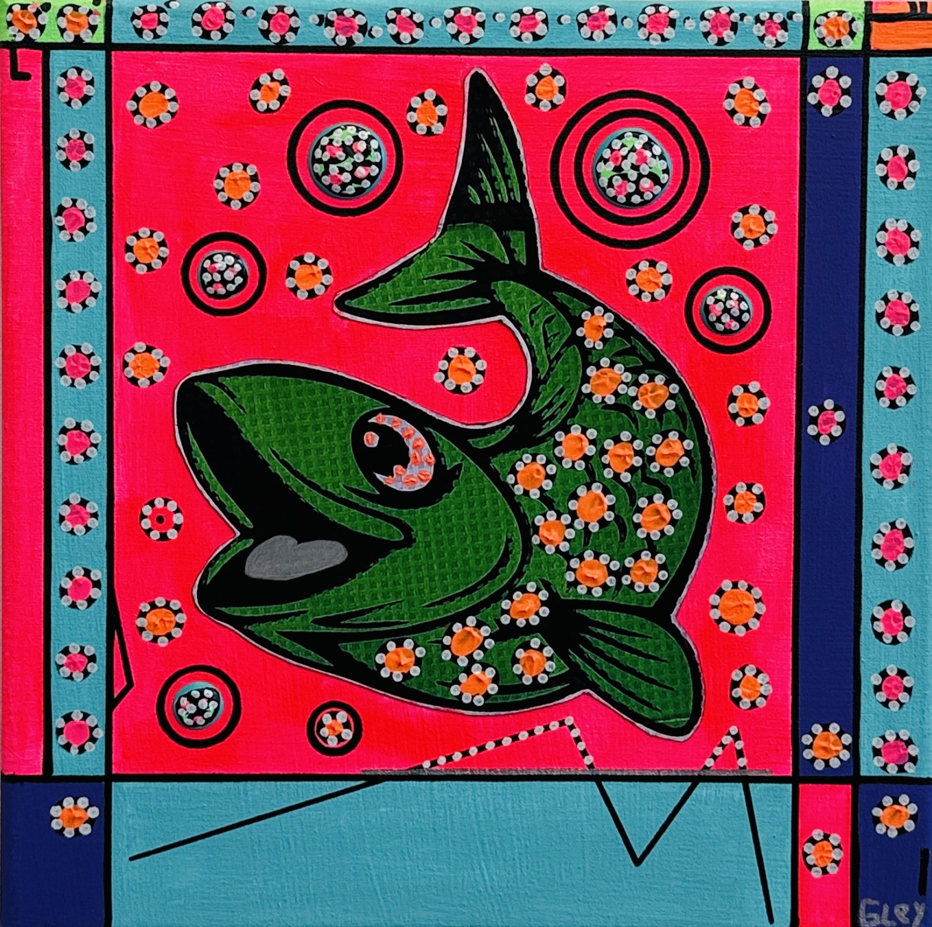 Künstler_Marcus Gley , Titel_,,KKW Fisch,, Material_ Acryl auf LW, Größe_30x30cm, Jahr 2024