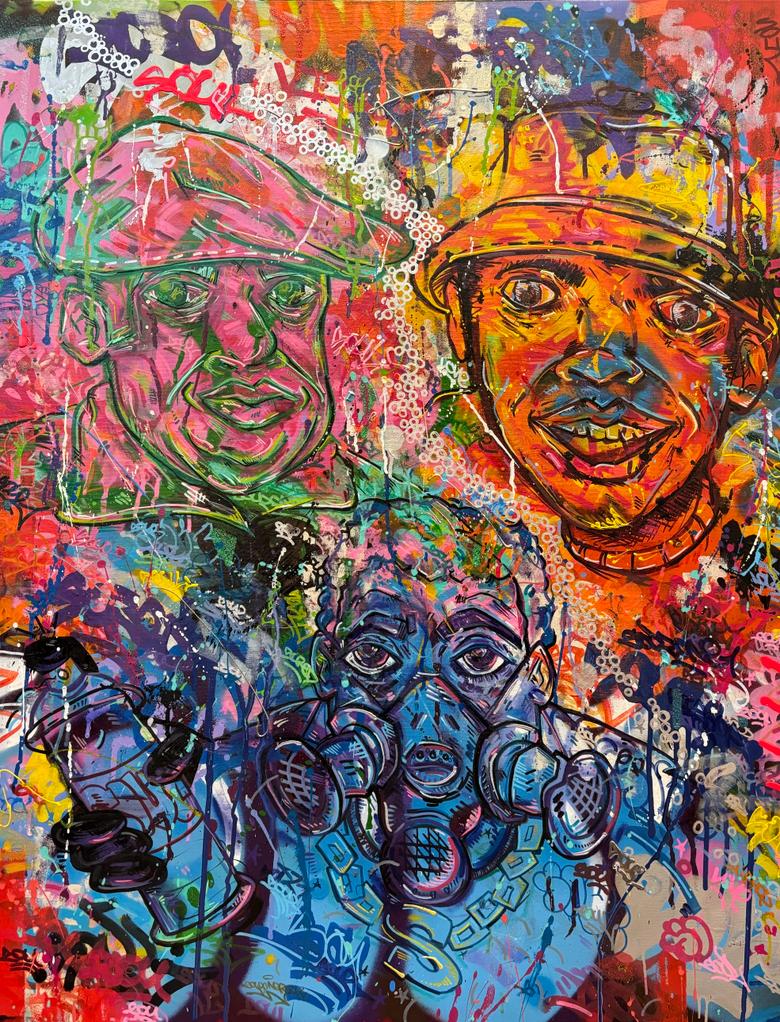 Künstler_Souleyman Boukobza alias Soulgraffart, Titel_ Génération concepts, Material_ Mixed Media auf LW, Größe_ 80cm x 100cm, Jahr 2022_