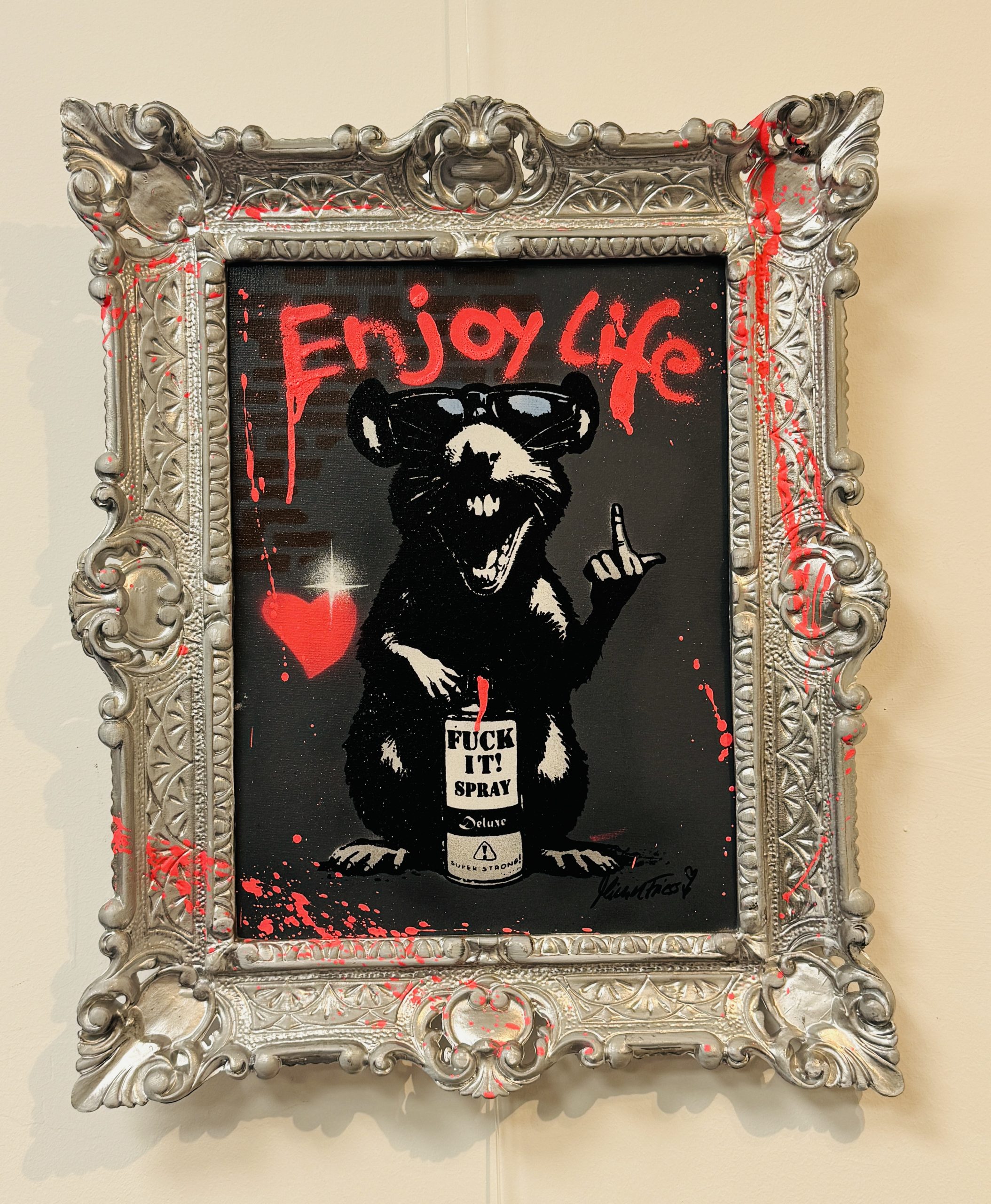 MICHEL FRIESS, Titel_ Fuck it Rat , Material_ Acryl auf Leinwand im Barockrahmen, Größe_ 40x30cm , Jahr 2025